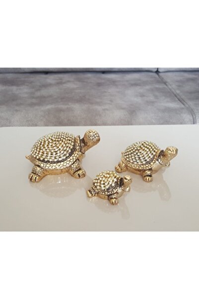 Modafeneri 3lü Gold Taşlı Kaplumbağa Biblo