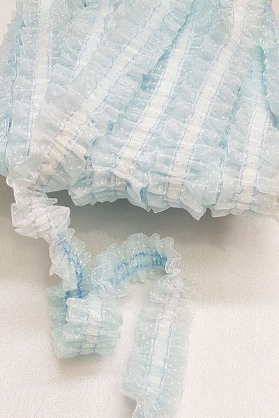 Hobigram Decorative Ribbon Baby Blue Elastic Chiffon Patterned Ruffle – Decorative Ribbon, Stylish Design – Decorative