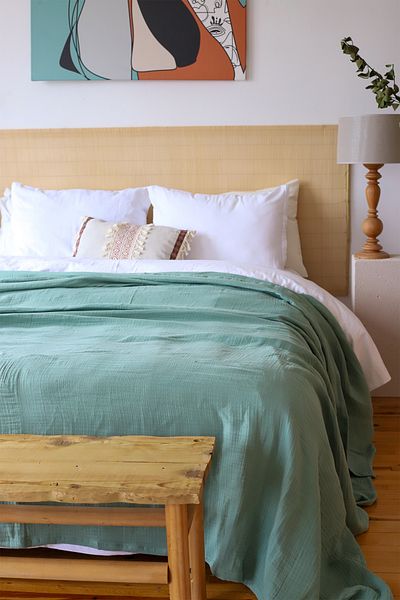 vivamaison King Size 4 στρώσεων Muslin Pique Κάλυμμα Βαμβακερό Διπλής Όψης Μέντα Πράσινο 240x260 cm