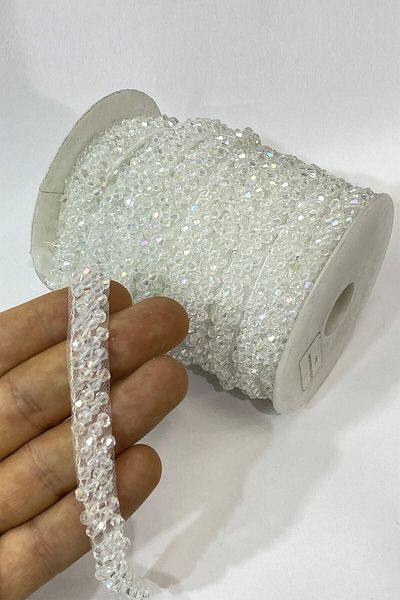 Hobigram Διακοσμητική κορδέλα Pyramid Crystal Beaded Embroidered Ribbon 1 Mt – Διακοσμητική κορδέλα, Κομψό Σχέδιο – Dekora