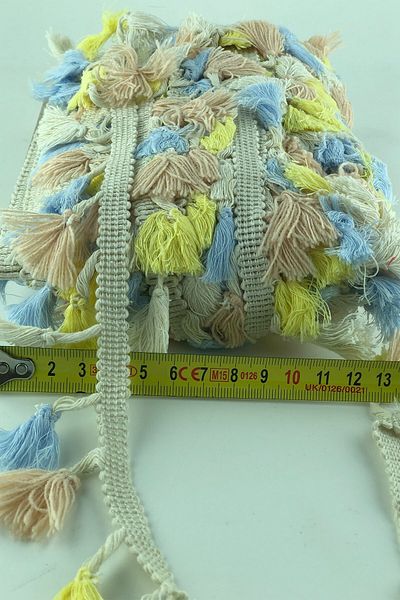 Hobigram Decorative Ribbon Yellow Beige Blue Cotton Fringe Tassel – Decorative Ribbon, Stylish Design, Women's Accessory