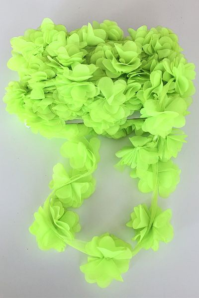 Hobigram Decorative Ribbon Neon Green Laser Cut Chiffon Tulle Flower – Decorative Ribbon, Stylish Design – Decorative Ribbon