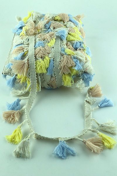 Hobigram Decorative Ribbon Yellow Beige Blue Cotton Fringe Tassel – Decorative Ribbon, Stylish Design, Women's Accessory
