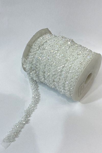 Hobigram Διακοσμητική κορδέλα Pyramid Crystal Beaded Embroidered Ribbon 1 Mt – Διακοσμητική κορδέλα, Κομψό Σχέδιο – Dekora
