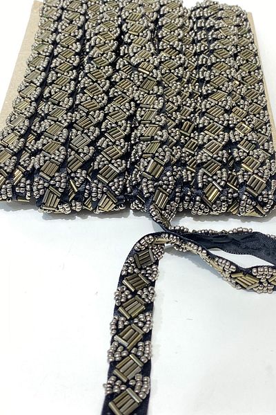 Hobigram Decorative Strip Pipe and Sand Bead Embroidered Strip Border 1 Mt – Decorative Strip, Stylish Design – Deko