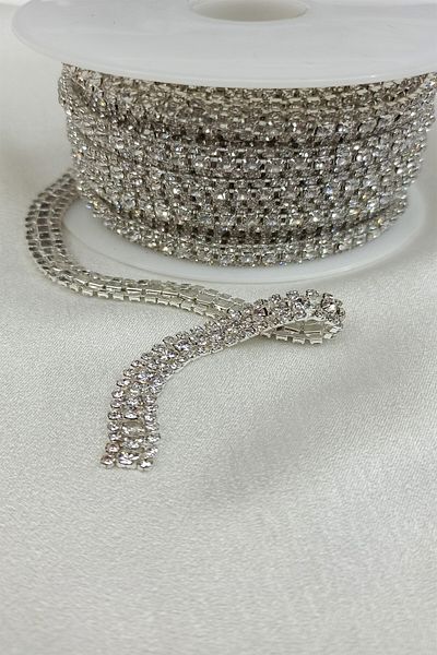Hobigram Decorative Ribbon Silver Color Row Ribbon Stone Beads – Decorative Ribbon, Stylish Design, Women's Accessory –