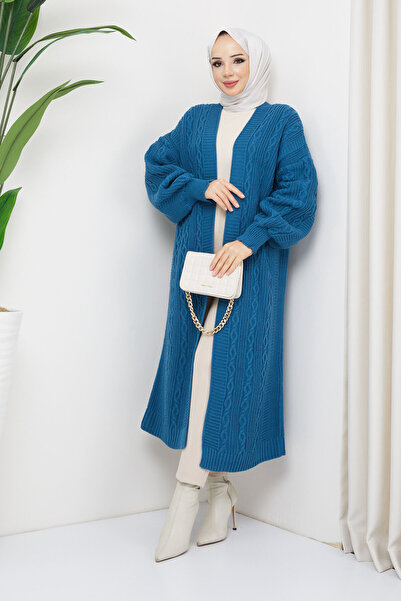 Pamuk Butik Γυναικείο Πλεκτό Μπαλόνι Ολόσωμο Ζακέτα Μπλε