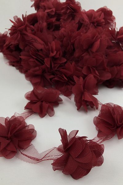Hobigram Decorative Ribbon Burgundy Color Laser Cut Tulle Flower – Decorative Ribbon, Stylish Design, Women's Accessory –