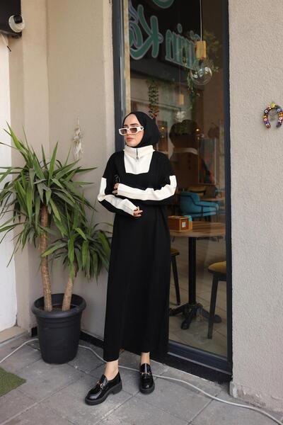 lurex moda فستان تريكو بياقة واسعة