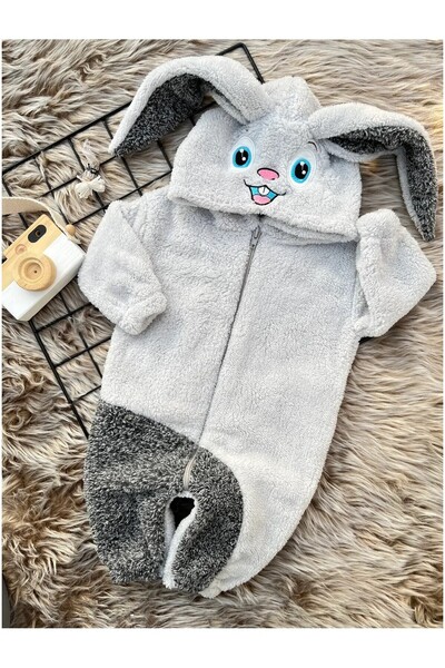 dubi baby حقيبة نوم للأطفال بغطاء للرأس وسحاب من welsoft باللون الرمادي بنسبة...