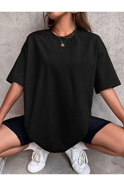 SELENA BUTİK Μοναδικό Oversize Γυναικείο Ανδρικό Μαύρο T-shirt