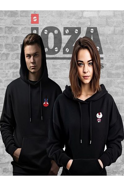 Joza Outdoors Women Men Unisex Spiderman Hello Kitty Lover Couple Combination Design Hooded Sweatshirt 2 Piece Set