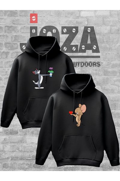 Joza Outdoors Γυναικεία Ανδρικά Unisex Tom and Jerry Σετ φούτερ με κουκούλα με στάμπα Lover Couple Combination Design Σετ 2 τεμαχίων