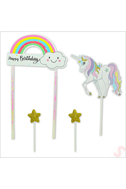 Süsle Baby Party Unicorn Happy Birthday Pasta Süsü, 4'lü Set - Yıldız