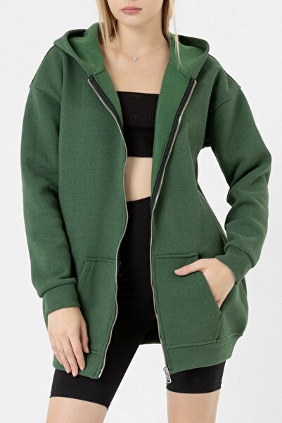 bb butik basic Oversize Thick Three Thread Zipper Hooded Sweatshirt