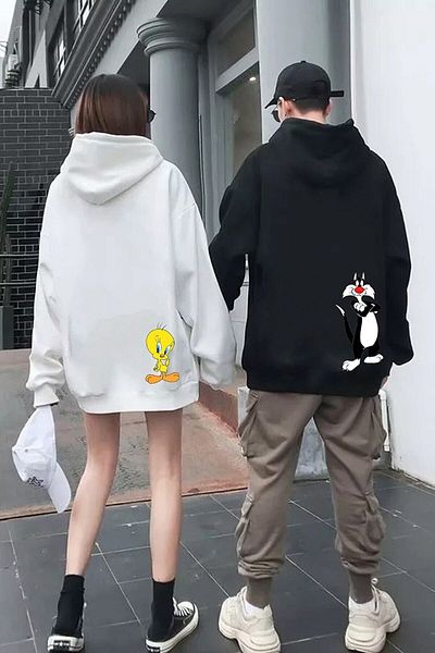 Merkür Store Twity And Sylvester Hanorac Combinat Iubitor Cu Glugă Imprimat Pe Spate Negru Alb 2 Buc