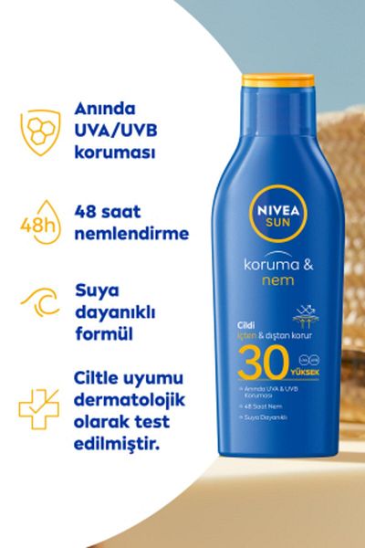 NIVEA SPF30 Sunscreen and 48 Moisturizer 200 Ml, Instant UVA UVB Protection--Naturals Beauty--