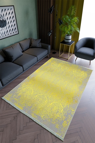 10 Post Online Salon Halısı Modern Spor Sarı Kaydırmaz Kesme Yıkanabilir Ince...
