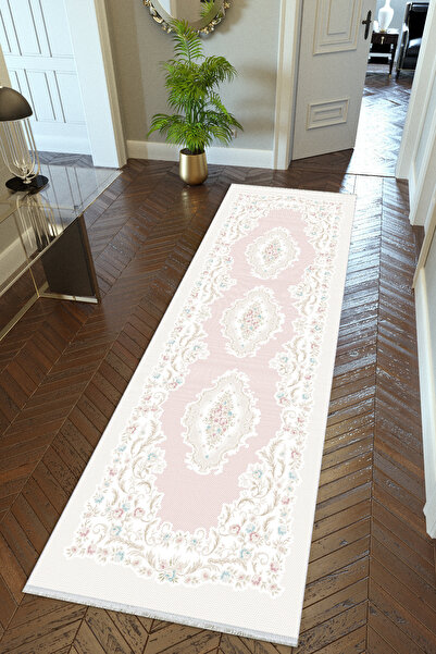 10 Post Online Pink Beige Digital Printed Non-Slip Thin Washable Carpet - Runner Hallway