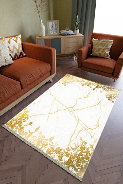 10 Post Online Salon Halısı Otantik Altın Gold Yolluk Kaymaz Yuvarlak Oval Ke...