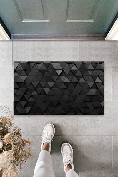 royalmoni Dijital Baskı Çok Amaçlı Siyah Üçgen Kapı Önü Paspas