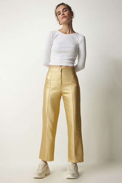 Happiness İstanbul Women's Metallic Yellow Metallic Carrot Trousers UL00012