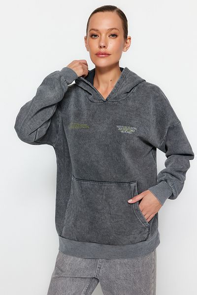 Trendyol Collection Anthracite Thick Fleece Inside Washing Effect Oversize/Wide Fit Knitted Sweatshirt TWOAW24SW00230