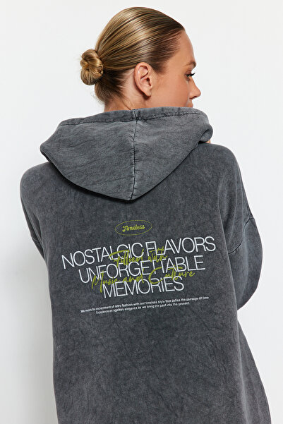 Trendyol Collection Antracit Silný Fleece Vnitřní Efekt praní Oversize/Wide Fit Pletená mikina TWOAW24SW00230