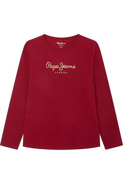 Pepe Jeans Mädchen Langarmshirt - HANA GLITTER LS, Baumwolle, Rundhals, Glitzer, Logo, einfarbig