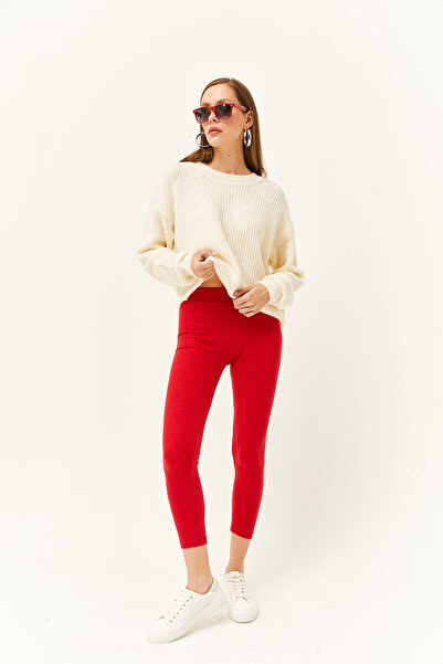 Olalook Kadın Kırmızı Kalın Fitilli Şardonlu Tayt TYT-19000077