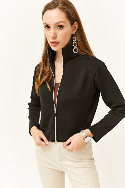 Olalook Women's Black Zippered Scuba Jacket CKT-19000362