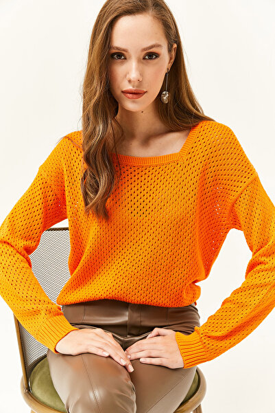 Olalook Women's Orange Square Collar Openwork Knitwear Sweater KZK-19000663