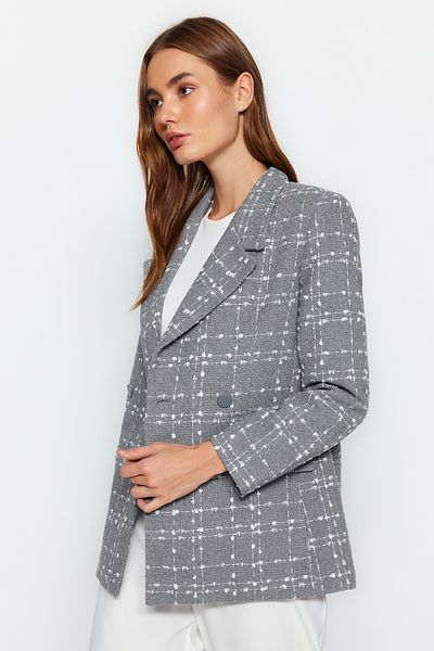 Trendyol Collection Szürke Oversize szőtt kockás blézer dzseki TWOAW21CE0105