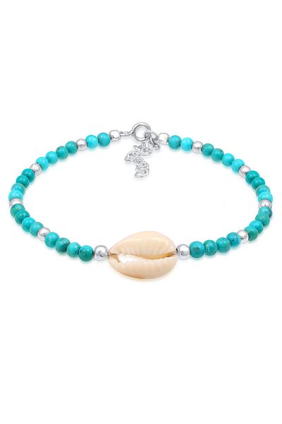 Nenalina 925 Silber Kauri Muschel Howlith Kugel - Bunt Strand Armband