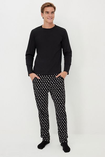 Trendyol Collection Πλεκτό σετ πιτζάμες με κανονική εφαρμογή σε μαύρο χρώμα - 100% βαμβάκι TMNAW24PT00024