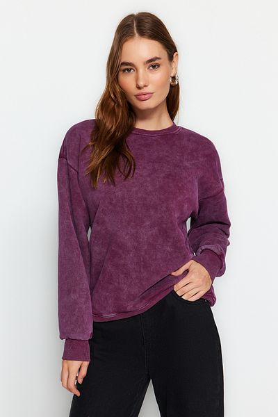 Trendyol Collection Lila Antik/Blass-Effekt Dicke Innenseite Fleece Übergröße/Weite Passform Strick-Sweatshirt TWOAW24SW00151