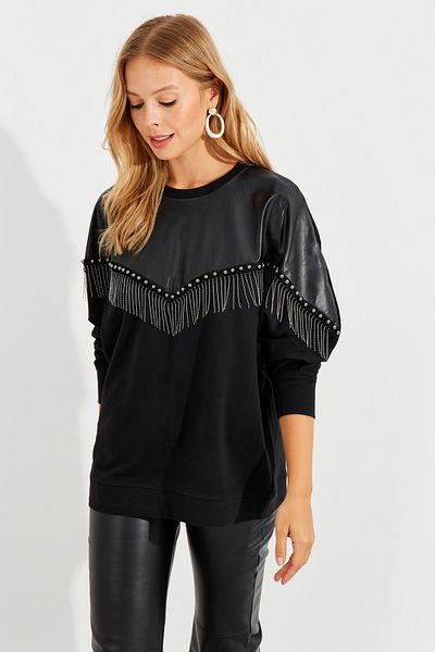 Cool & Sexy Dámská černá mikina z umělé kůže PKA806