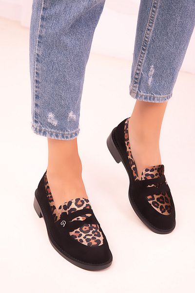 SOHO Black Suede-Leopard Women's Casual Shoes 18421
