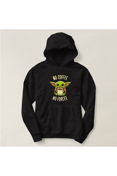 blackjack giyim Черен дамски суитшърт с качулка и щампа No Coffee No Forcee