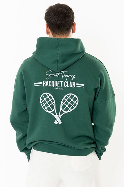 Coredra Мъжки суичър с качулка Racquet Club Oversize - зелен