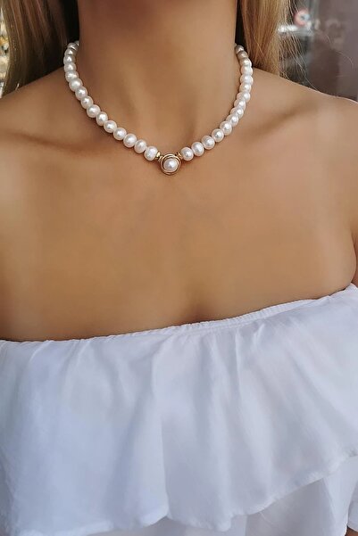 Utku Kuyumculuk 14 AYAR ALTIN KLİPSLİ İNCİLİ TASARIM KOLYE