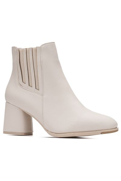 İmerShoes Γυναικείο μποτάκι μπεζ - Χοντρό τακούνι, φερμουάρ, λαστιχένια αντιολισθητική σόλα, γούνινη επένδυση 2407