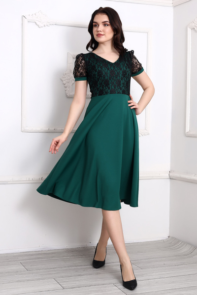 TREND فستان متوسط الطول بأكمام قصيرة من الدانتيل