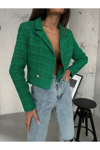 Dimalis Kadın Tüvit Crop Blazer Ceket