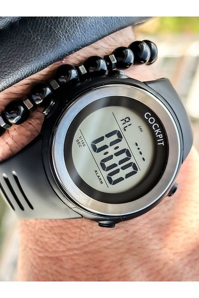 Cockpit Brand, Suitable for Marine Use, Illuminated, with Stopwatch, Black Digital Men's Wristwatch + Bracelet