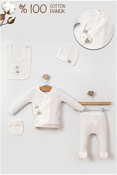 dubi baby Unisex White Chick Embroidered 5-Piece Baby Hospital Discharge Set