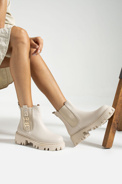 İnan Ayakkabı Kadın Lastikli Günlük Bej Renk Bot (TABAN 5CM)