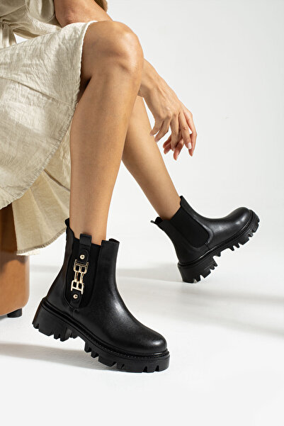 İnan Ayakkabı Women's Boot Black Elastic Daily (BASE 5CM)