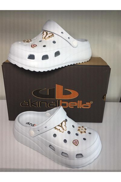 Akınal Bella White Slippers with Stones