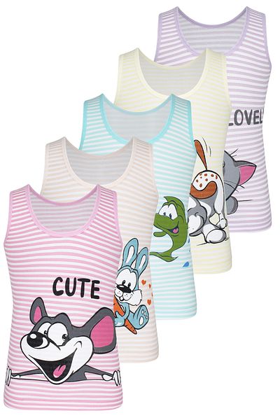 biyokids Girls Cute Animals Children's Undershirt 5 Pack BYO3486